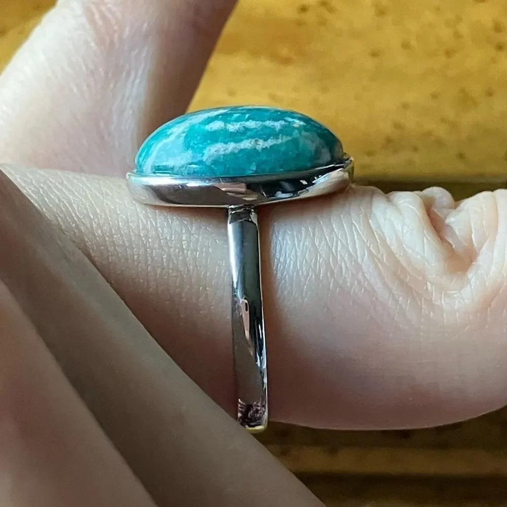Natural Amazonite Sterling Silver Ring Size 7